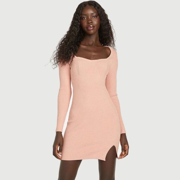 NWT Guess Eco Farai Sweater Dress M Pullover Bodycon Knit Long Sleeve Pink - Picture 2 of 9